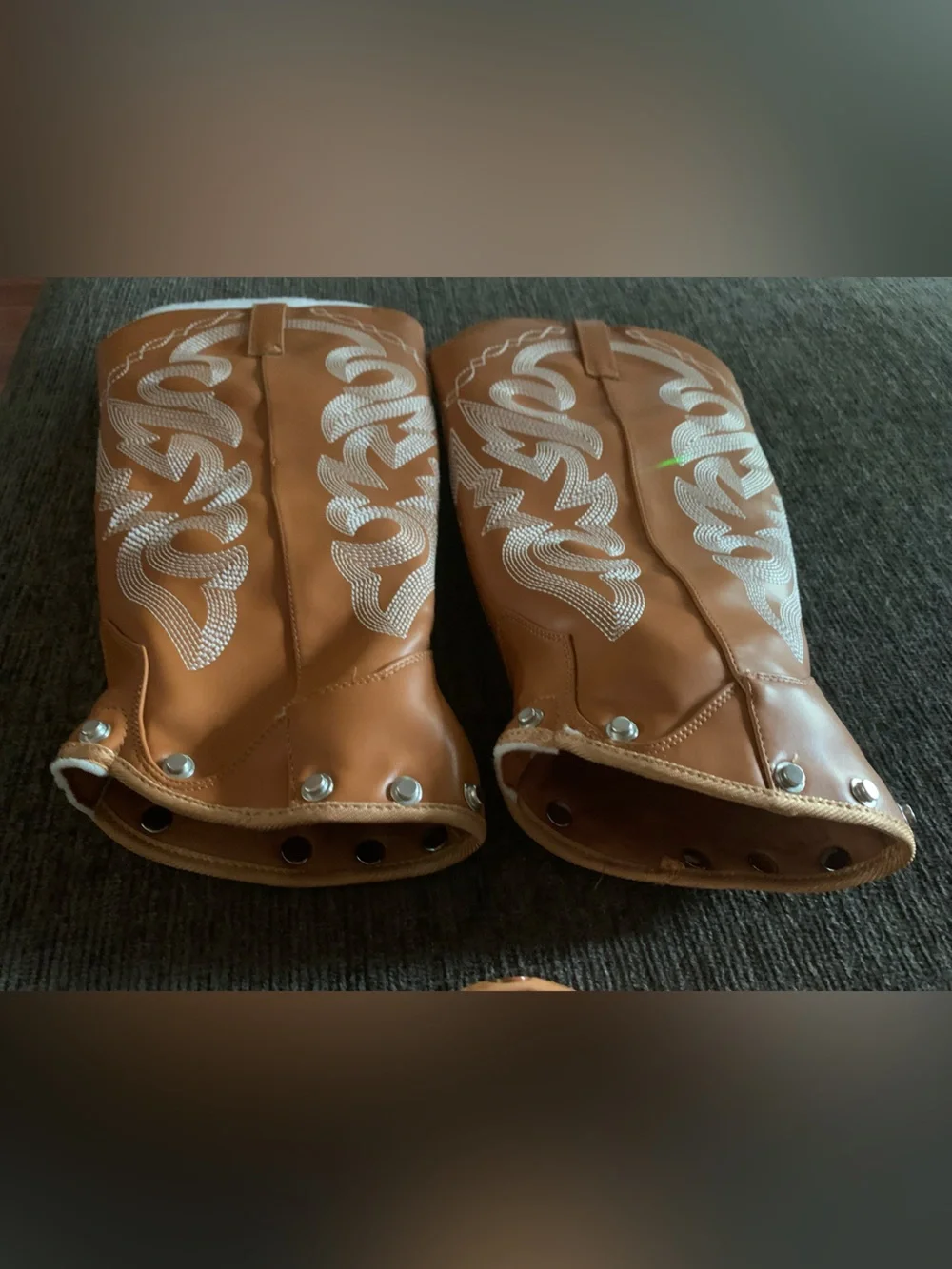 Women’s Tan Western Embroidered Knee-High Boots croc style.